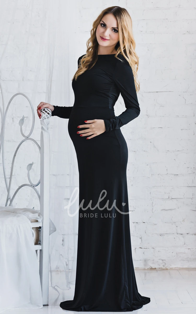 High Neck Maternity Bridesmaid Dress with Long Sleeve in Jersey Fabric