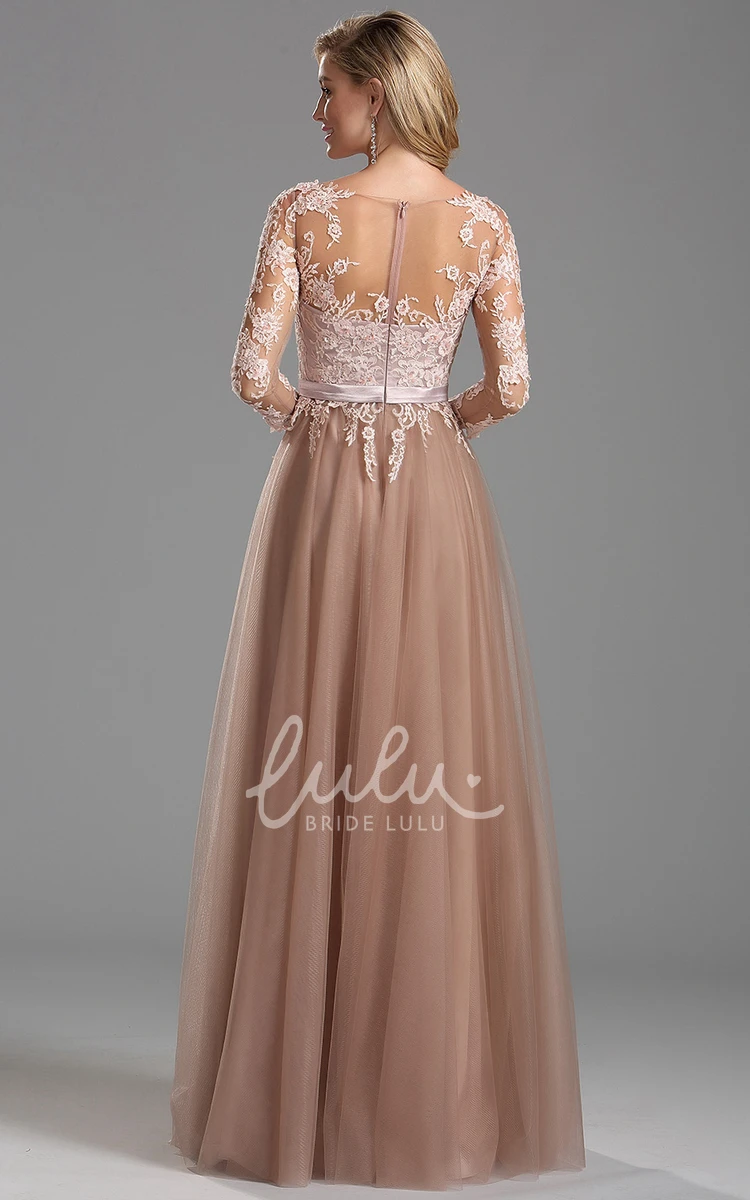 Empire Tulle Appliques Floor-Length Formal Dress with Bateau Neckline