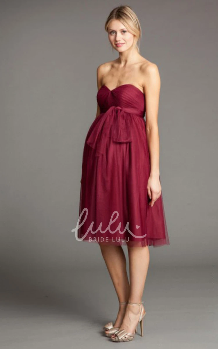 Knee-Length Sleeveless Tulle Bridesmaid Dress with Bow Classy Bridesmaid Dress