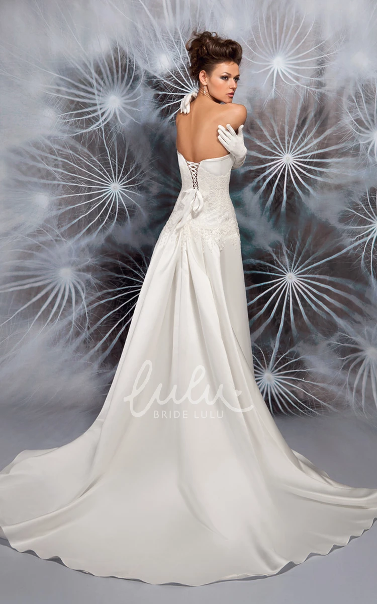 Sweetheart Beaded Satin Wedding Dress Sleeveless Floor-Length