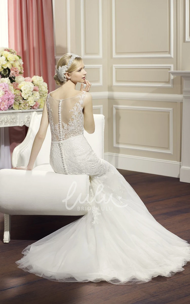 Lace Mermaid Sleeveless Wedding Dress with Court Train and Illusion Back