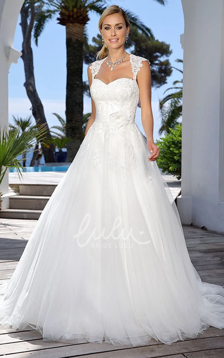 Queen Anne Tulle Wedding Dress with Appliques and Keyhole