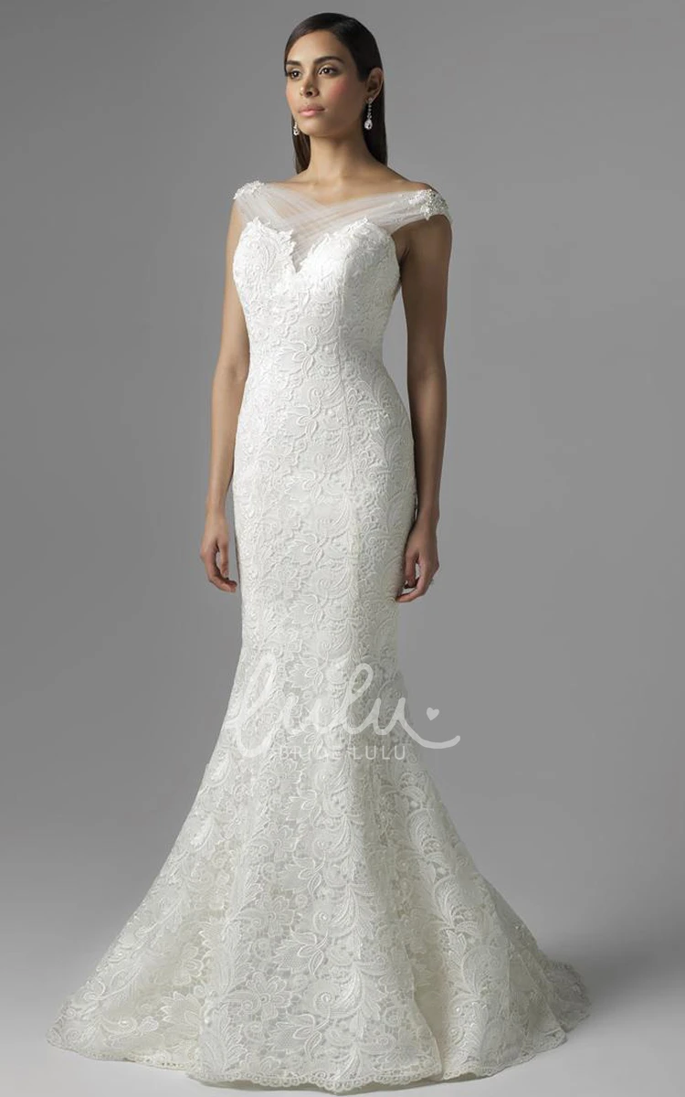 V-Neck Trumpet Lace Wedding Dress Sleeveless Long V-Back