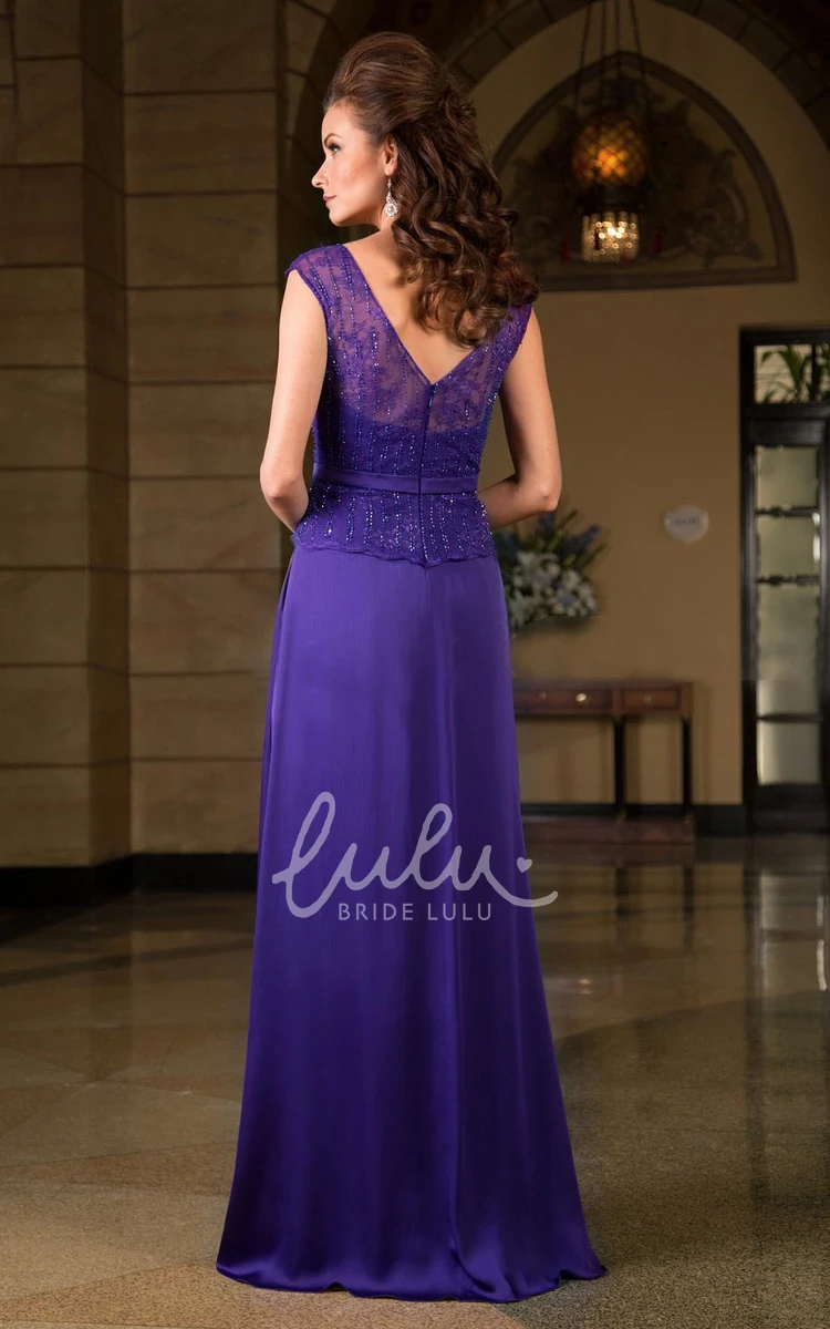 V-Neck Long Mother of the Bride Dress with Ruffles and Beadings Chic Formal Dress