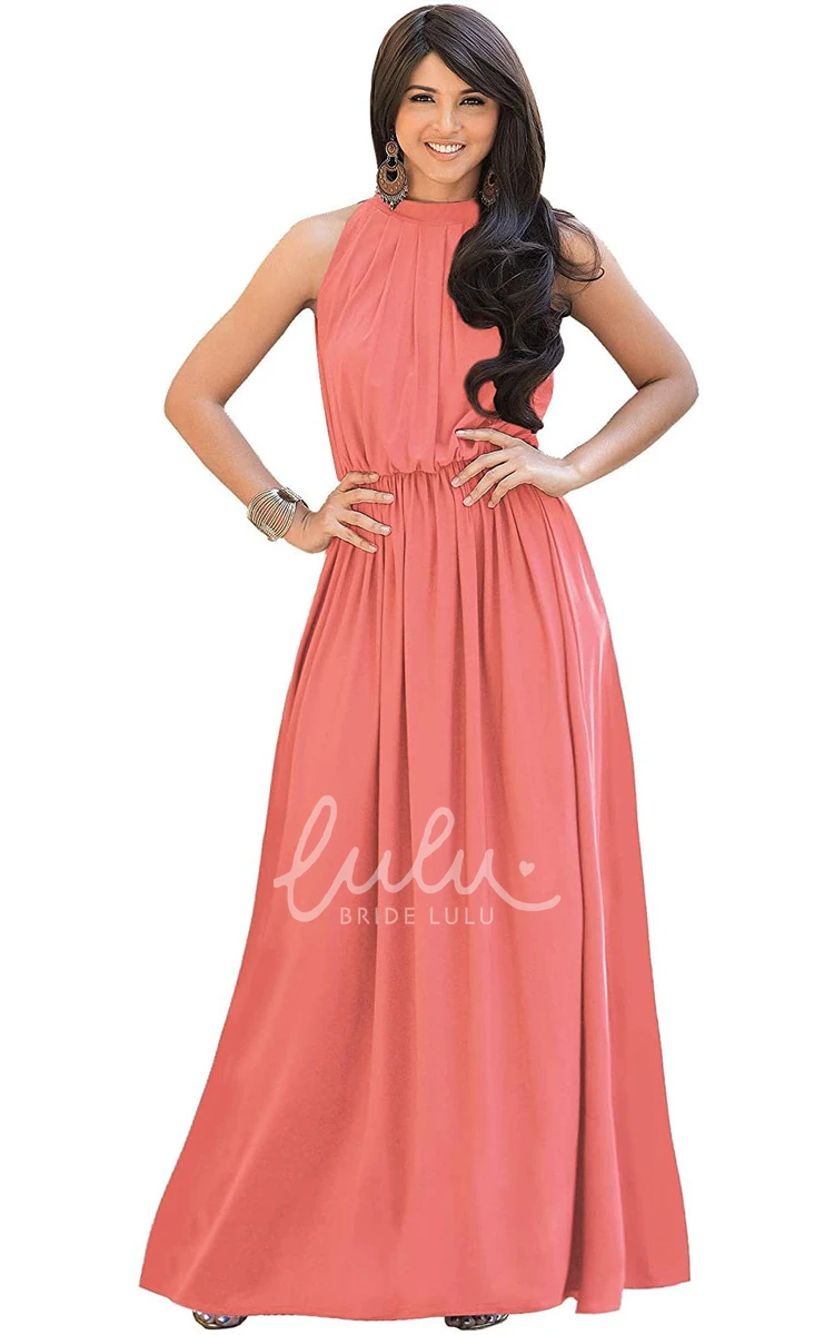 Sexy A Line Chiffon Halter High Neck Dress with Ruching Prom Dress