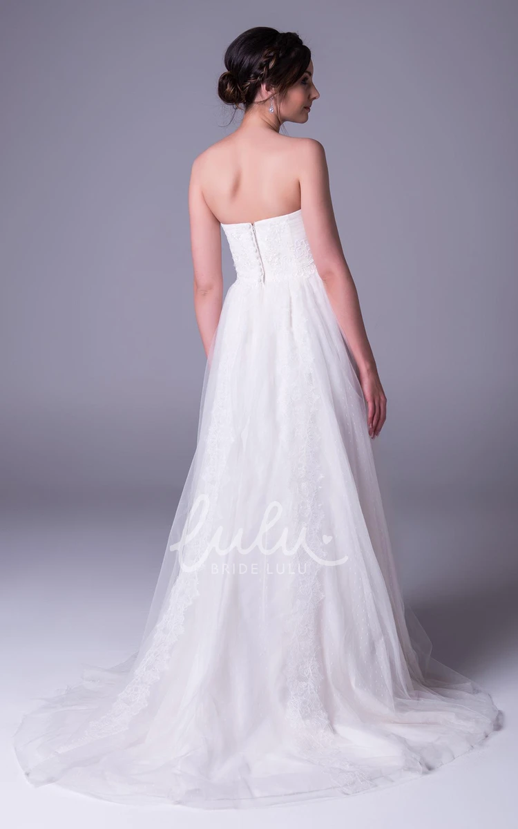 Applique Tulle A-Line Wedding Dress with Strapless V-Back