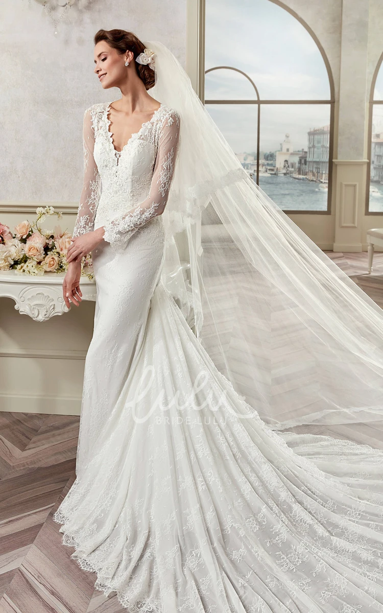 Lace Sweetheart Sheath Wedding Dress with Court Train Elegant and Unique