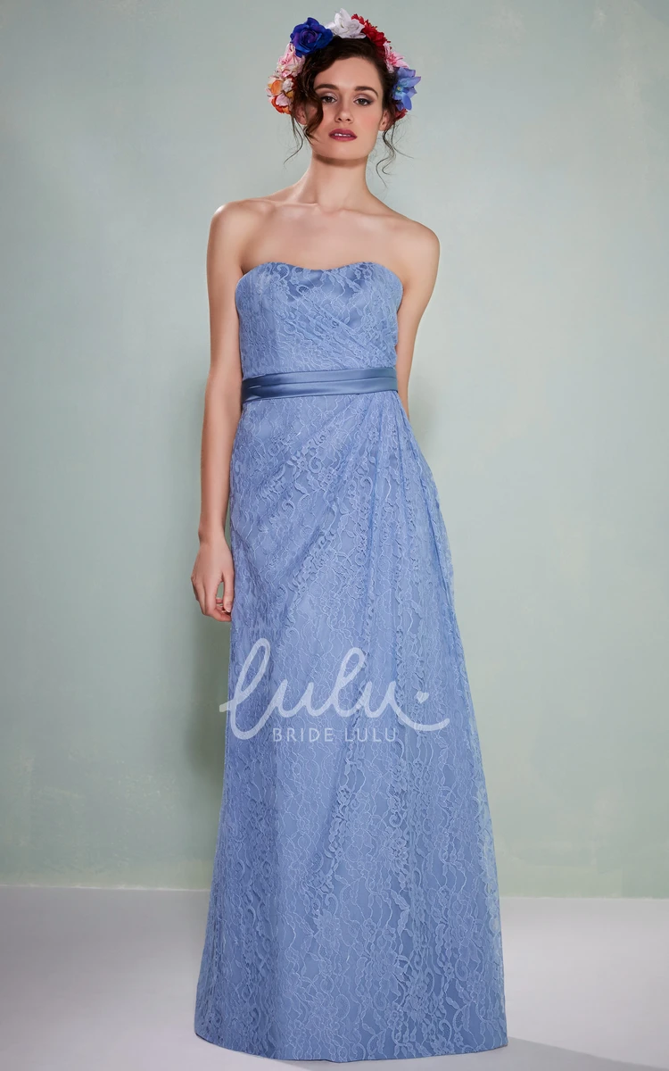 Lace Strapless Bridesmaid Dress with Side-Draping and Low-V Back