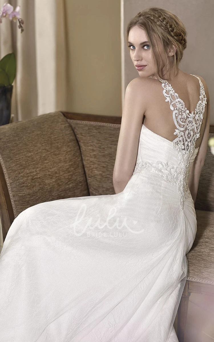 Haltered Tulle Sheath Wedding Dress With Ruching Flowy Beach Bridal Gown