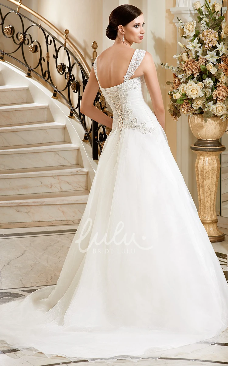 Lace A-Line Sleeveless Wedding Dress with Appliques and Floor-Length Straps