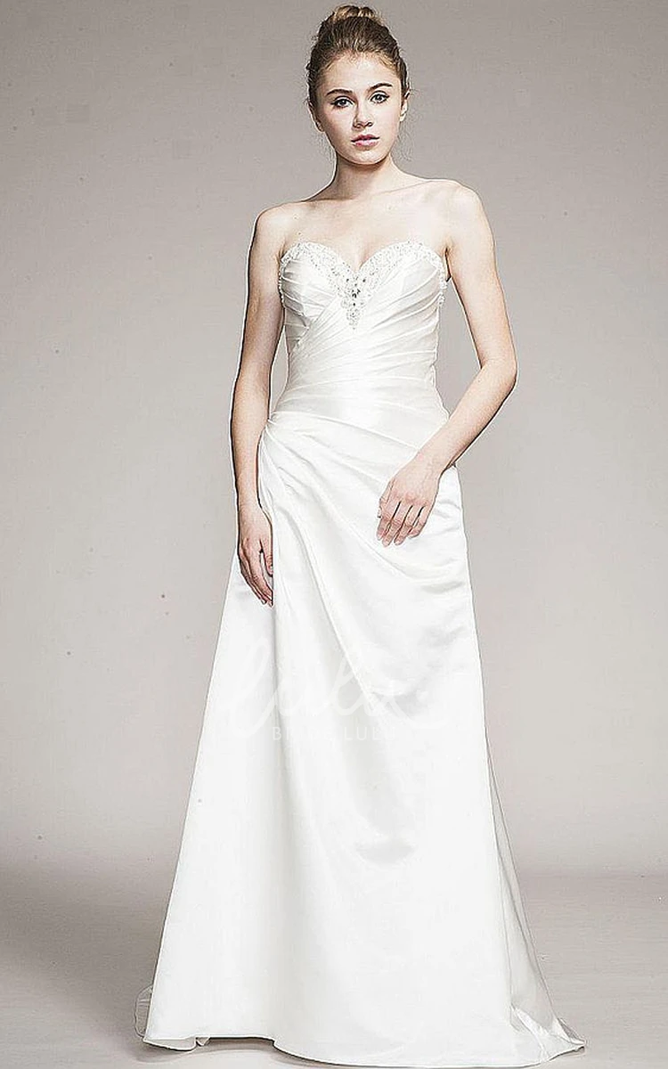 Satin Sweetheart Wedding Dress with Beading Long Draped Style