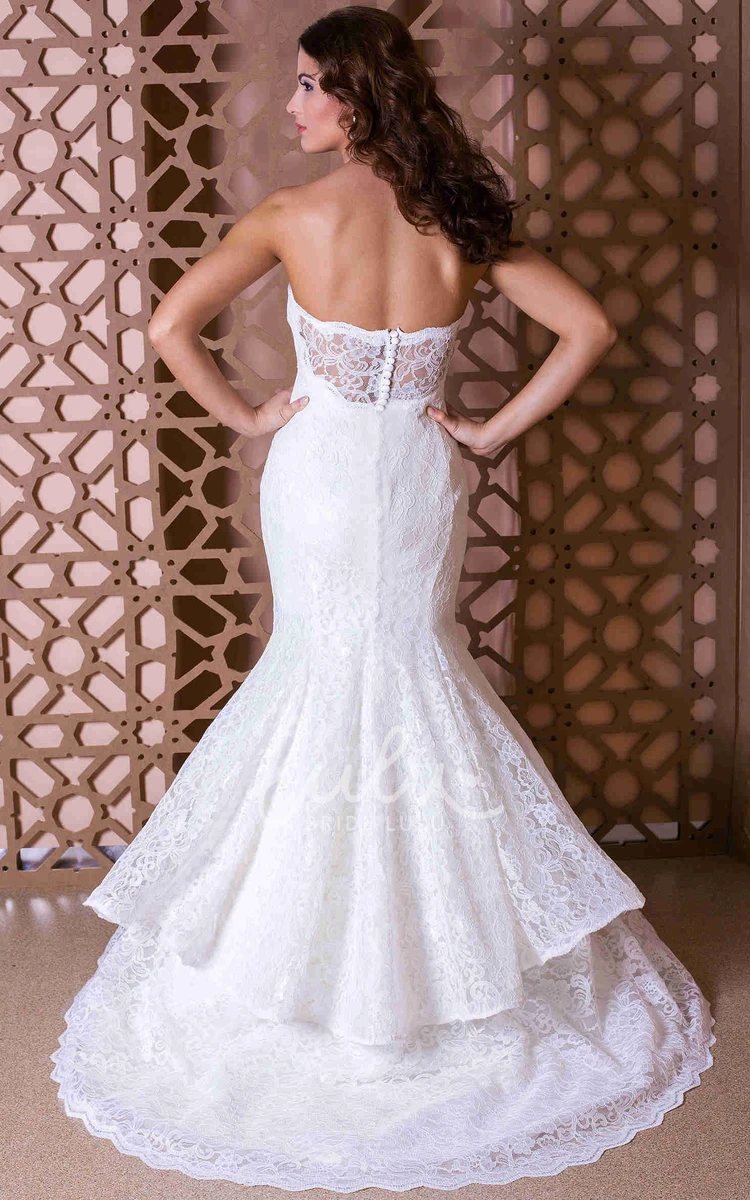 Mermaid Lace&Tulle Strapless Wedding Dress with Waist Jewellery Modern Bridal Gown
