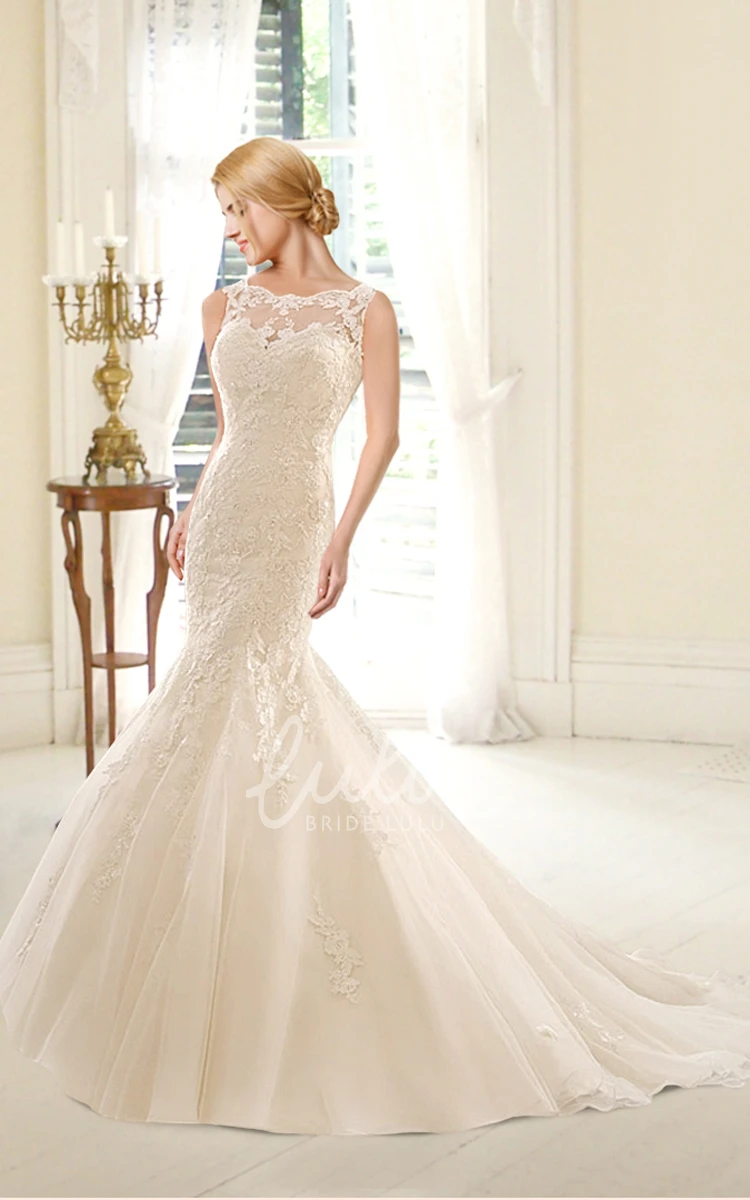 Lace Mermaid Wedding Dress with Organza Skirt and Deep V-Back