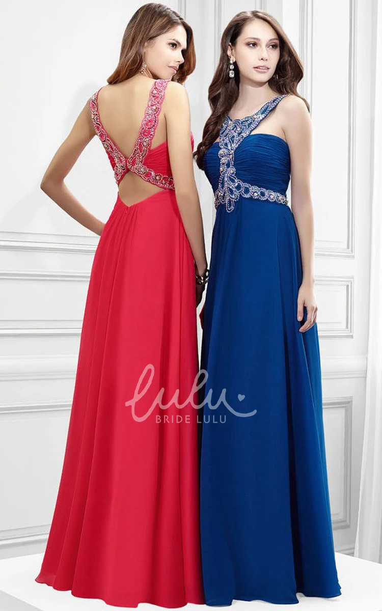 Chiffon Prom Dress with Ruched Bodice and Sleeveless Scoop Neck