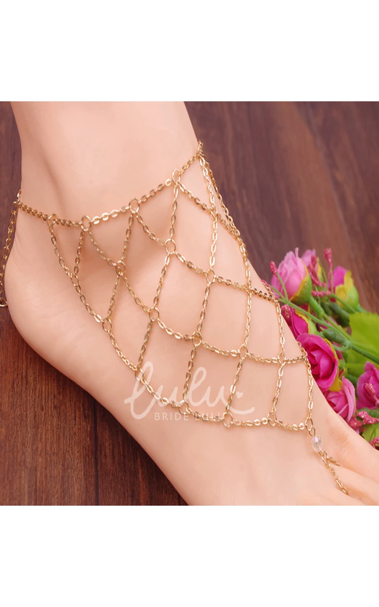 Diamond Mesh Anklet with Exaggerated Foot Decoration Summer Wedding Dress Accessory