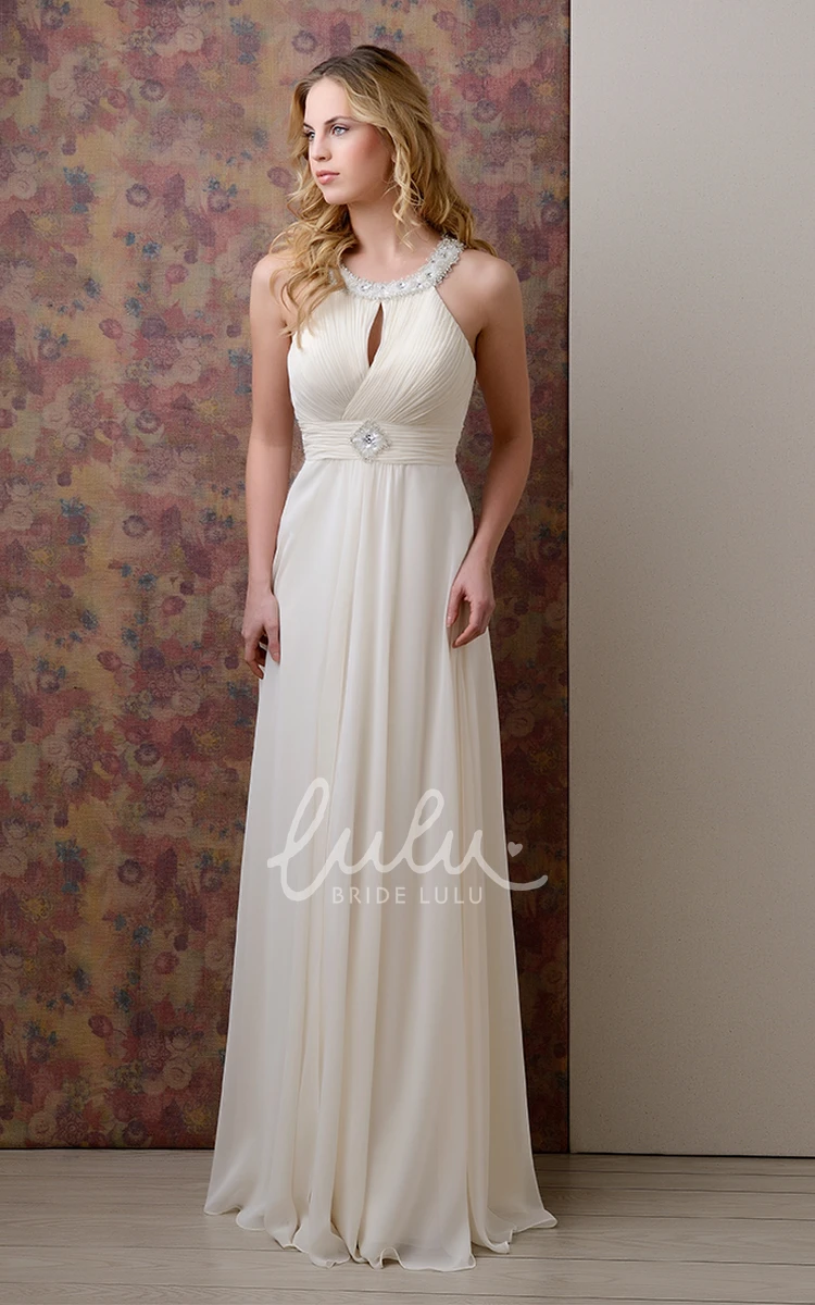 Jeweled Neck Chiffon Gown Sleeveless and Pleated