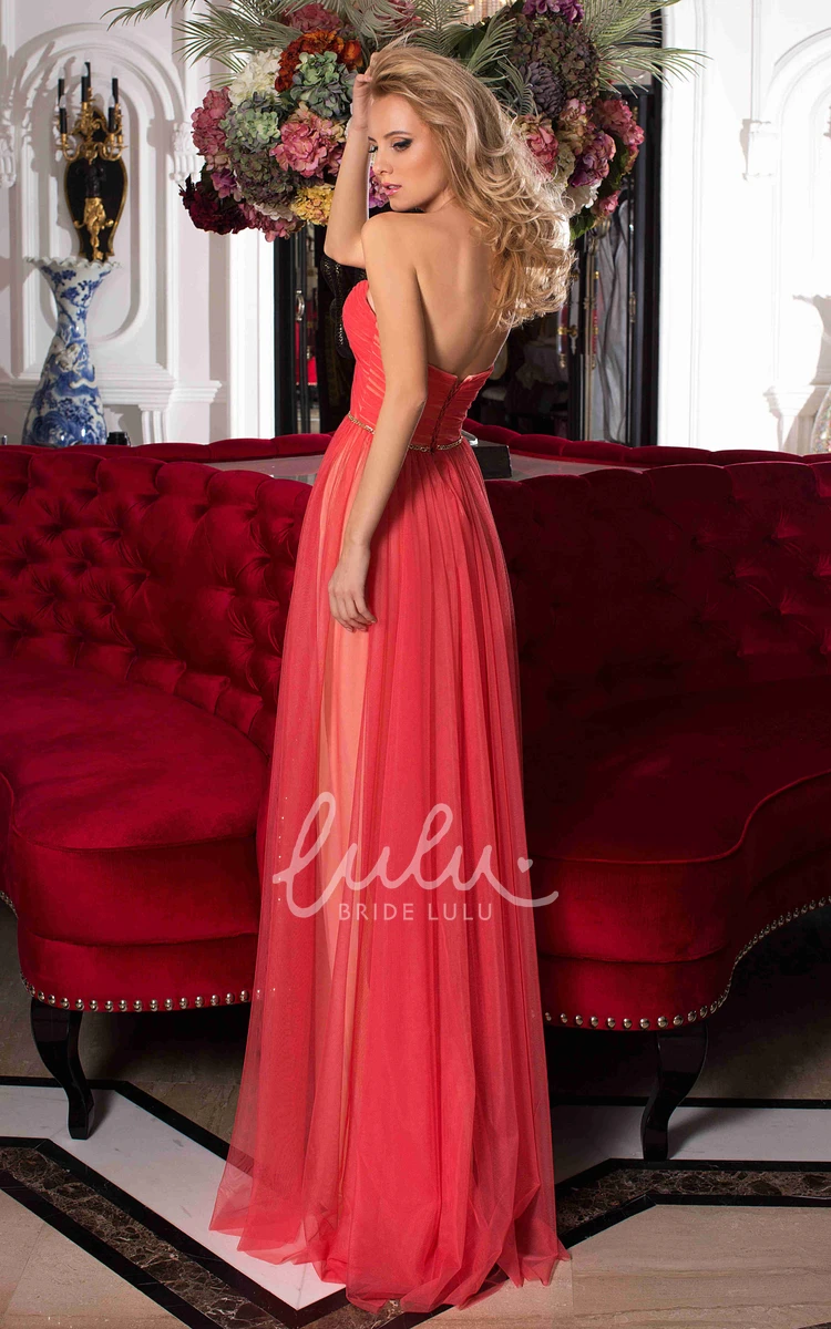 Sleeveless Tulle Prom Dress with Criss-Cross Sweetheart and Waist Jewellery in Sheath Style