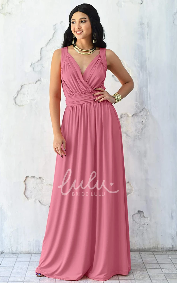 Sleeveless V-neck Chiffon A-line Bridesmaid Dress with Ruching Sexy