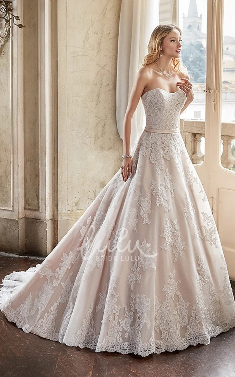 Lace Wedding Dress with Sweetheart Neckline Ball Gown Style with Court Train