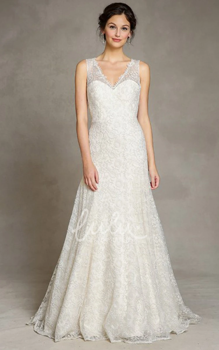 V-Neck Lace Floor-Length Wedding Dress Romantic Bridal Gown