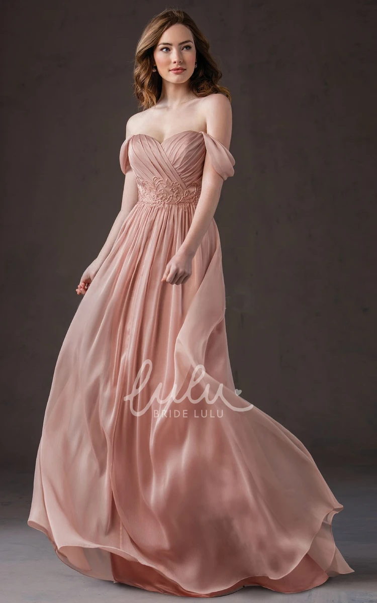 Off-The-Shoulder A-Line Chiffon Applique Bridesmaid Dress Classy Prom Dress for Women