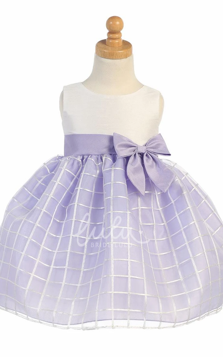 Sleeveless Organza Flower Girl Dress with Bow Tea-Length Dress for Girls