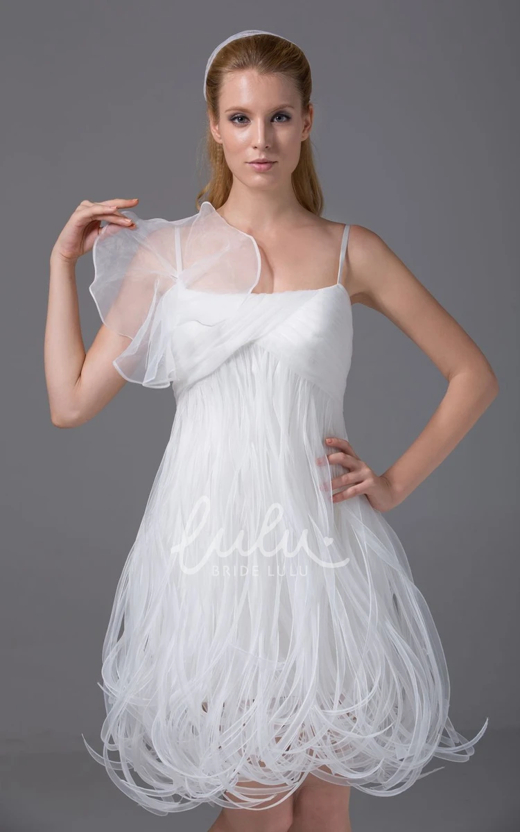 Knee-Length Organza Wedding Dress With Thread Design and Spaghetti Straps