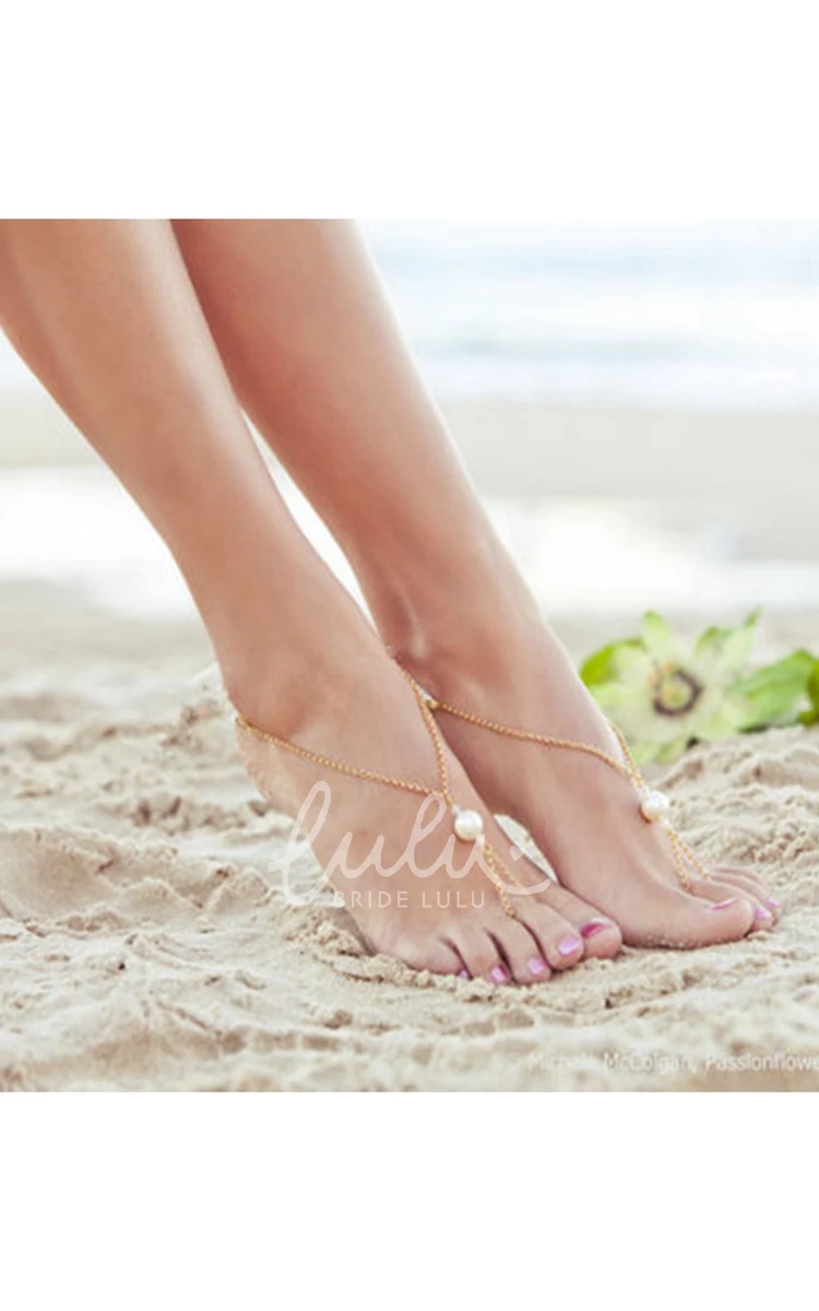 Simple Pearl Anklet for Beach Wedding Dress 35cm