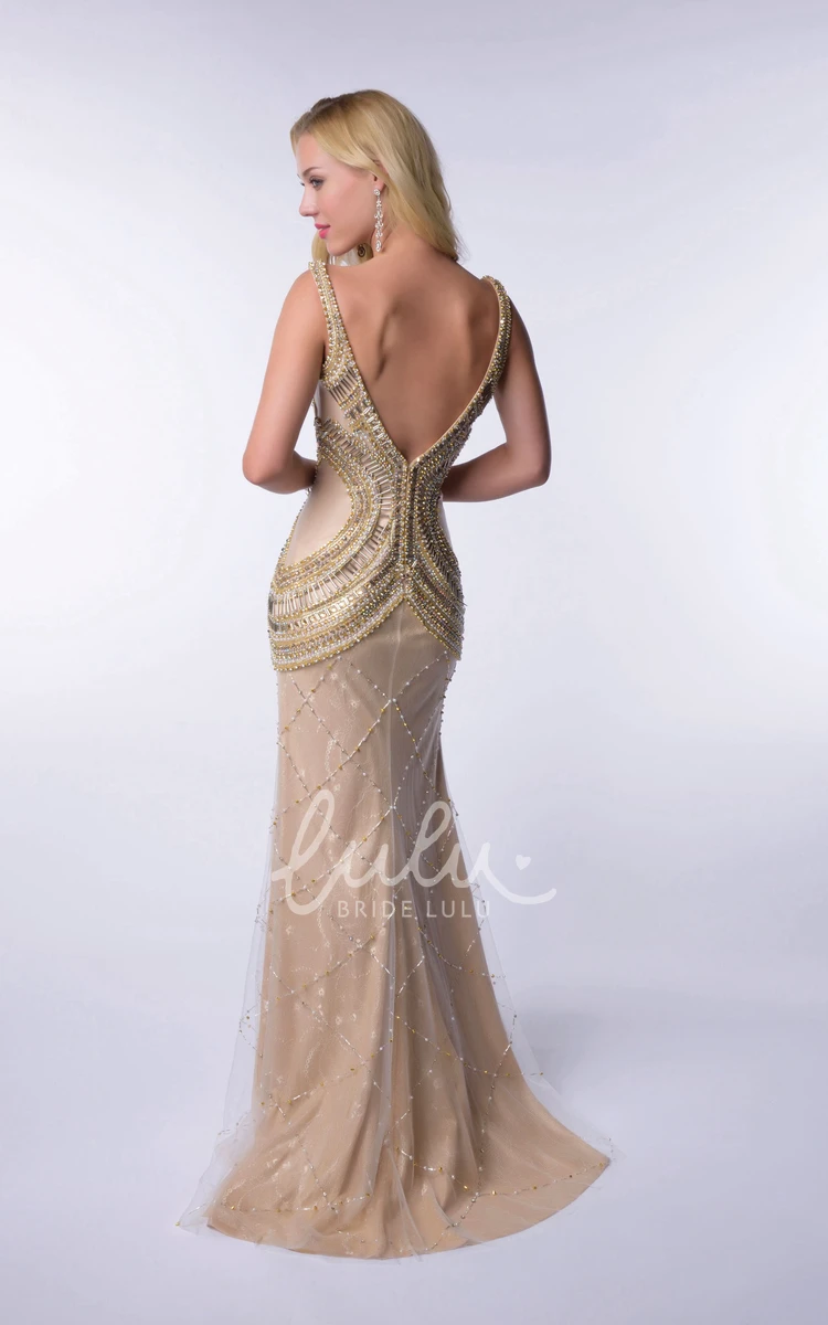 Metallic Lace Sleeveless Homecoming Dress Column Cut