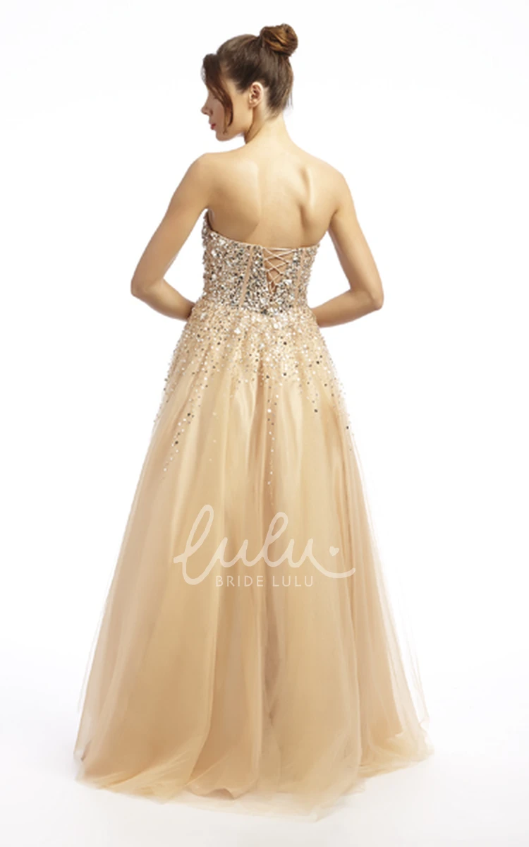 Sequined Sweetheart Tulle Prom Dress with Beading A-Line Long Sleeveless