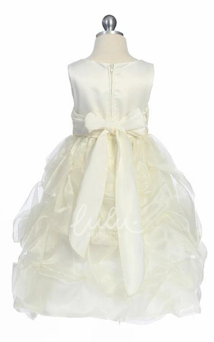 Ruched Organza Tea-Length Flower Girl Dress Unique