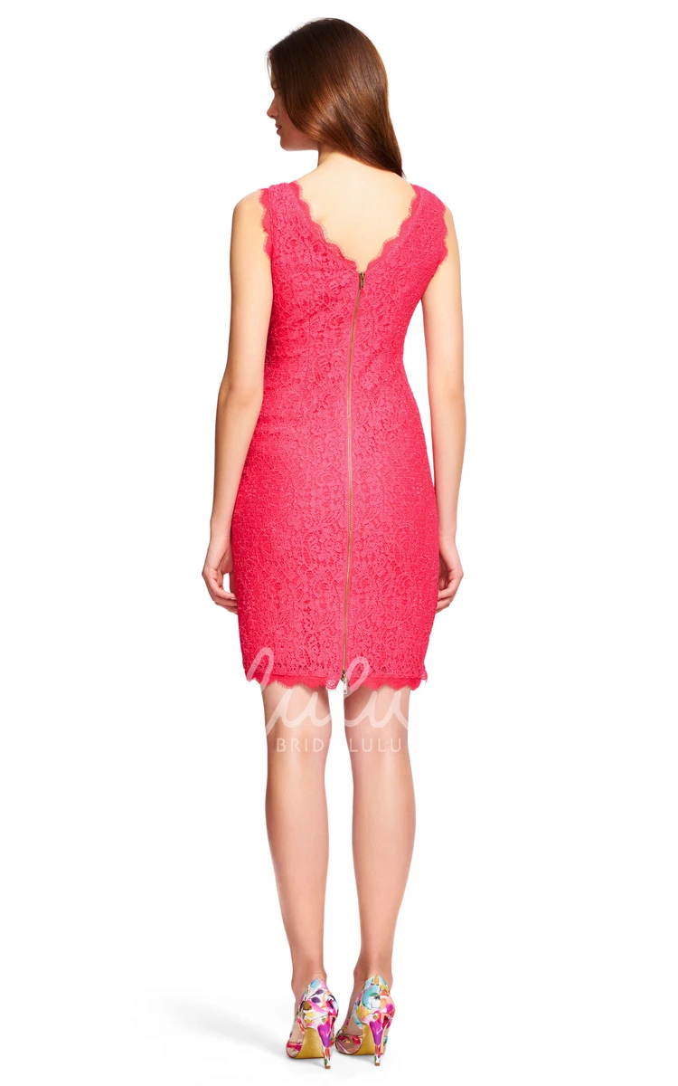 Sheath Lace Sleeveless Short Bateau-Neck Bridesmaid Dress Modern Dress