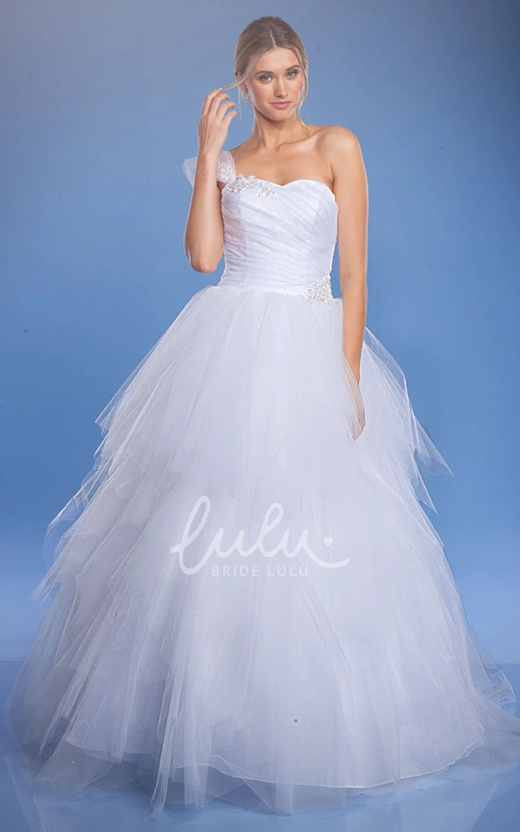 Ruched Tulle One-Shoulder Ball Gown Wedding Dress Glamorous Wedding Dress