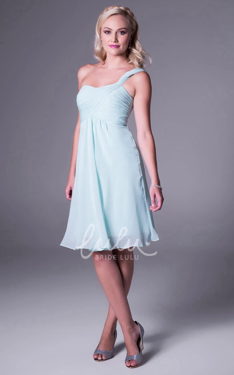 Knee-Length Chiffon Bridesmaid Dress with Ruching One-Shoulder