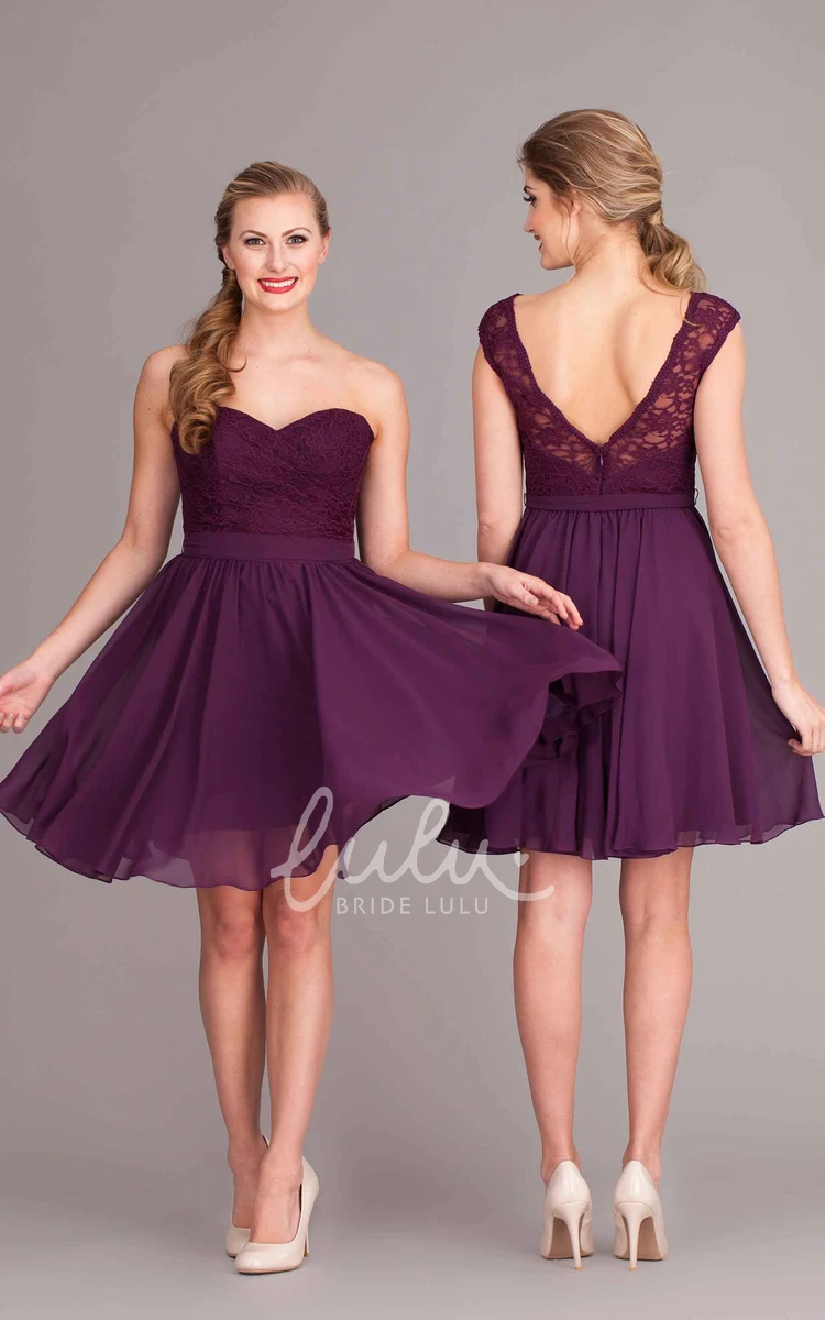 Sweetheart Lace Chiffon Bridesmaid Dress A-Line Mini Sleeveless Unique Dress