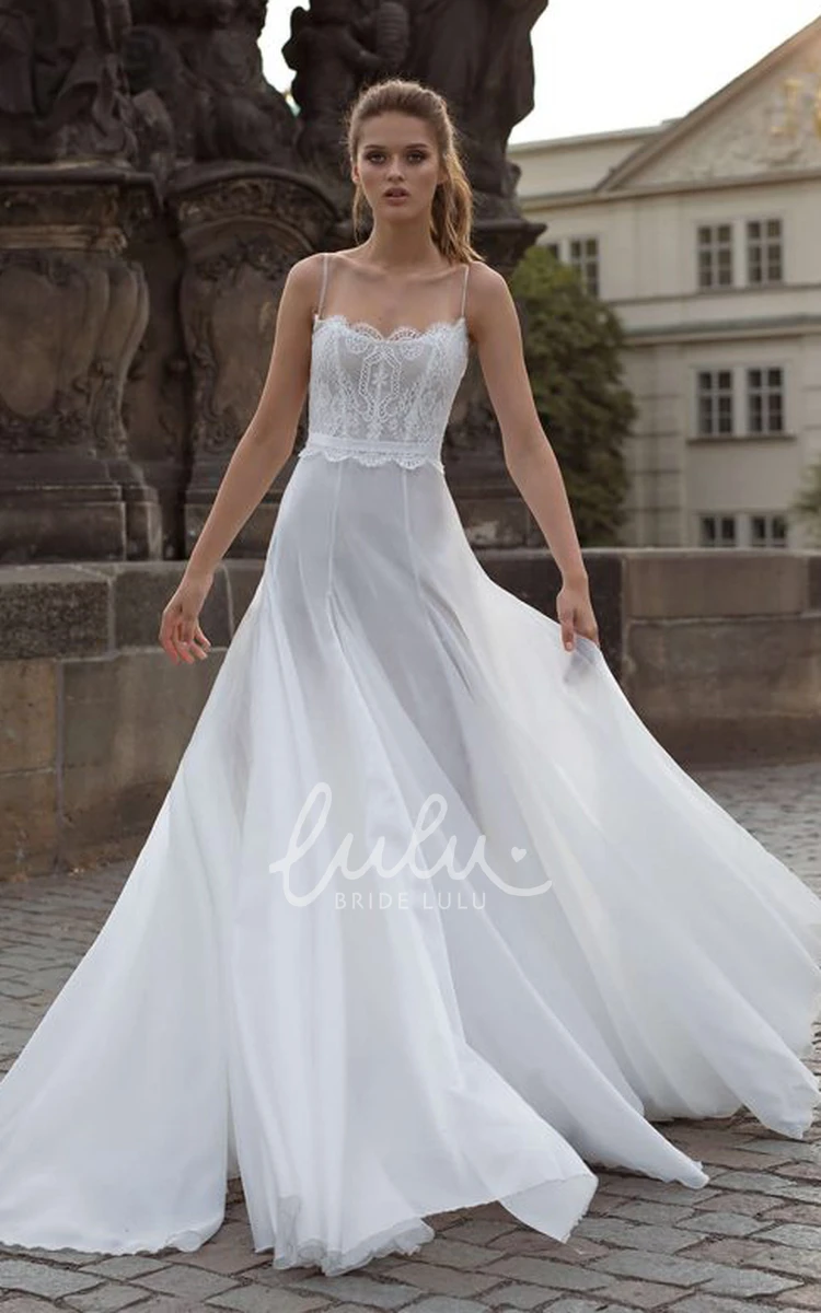 Lace A Line Spaghetti Wedding Dress with Ruching Elegant & Sleeveless