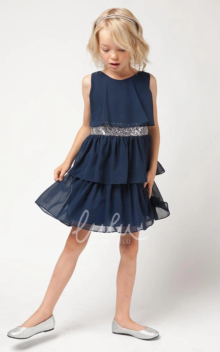 Chiffon Sequin Flower Girl Dress Knee-Length Bridesmaid Dress