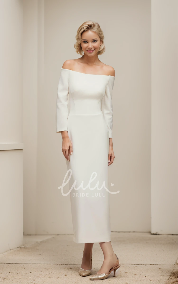 Solid Elegant Sheath Long Sleeve Off-the-shoulderWedding Dress Simple Sexy Split Back Strapless Petite Ankle-length Backless Reception Bridal Gown