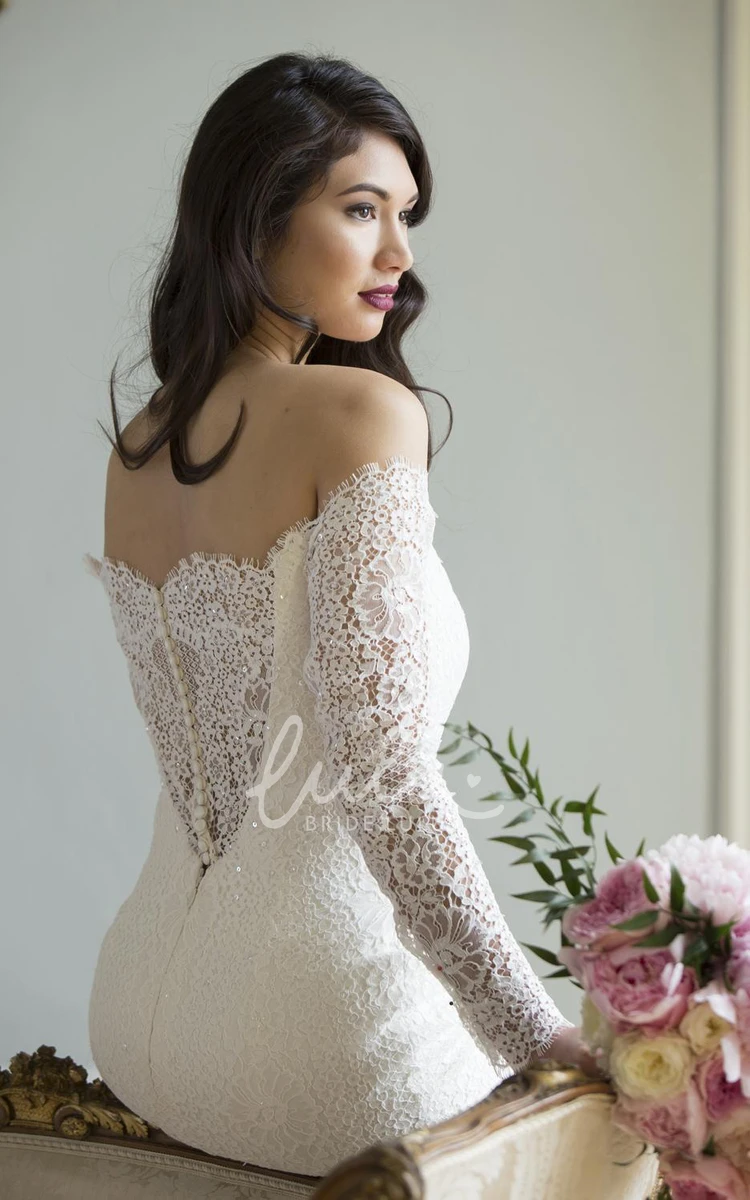 Long-Sleeve Off-The-Shoulder Lace Maxi Wedding Dress Elegant Bridal Gown