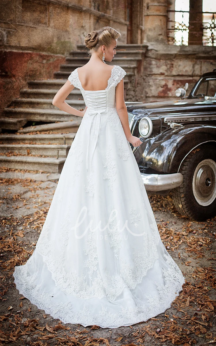 Lace A-Line Wedding Dress with Corset-Back and Appliques