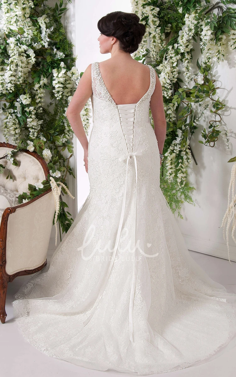 Beaded V-Neck Appliqued Lace Plus Size Wedding Dress