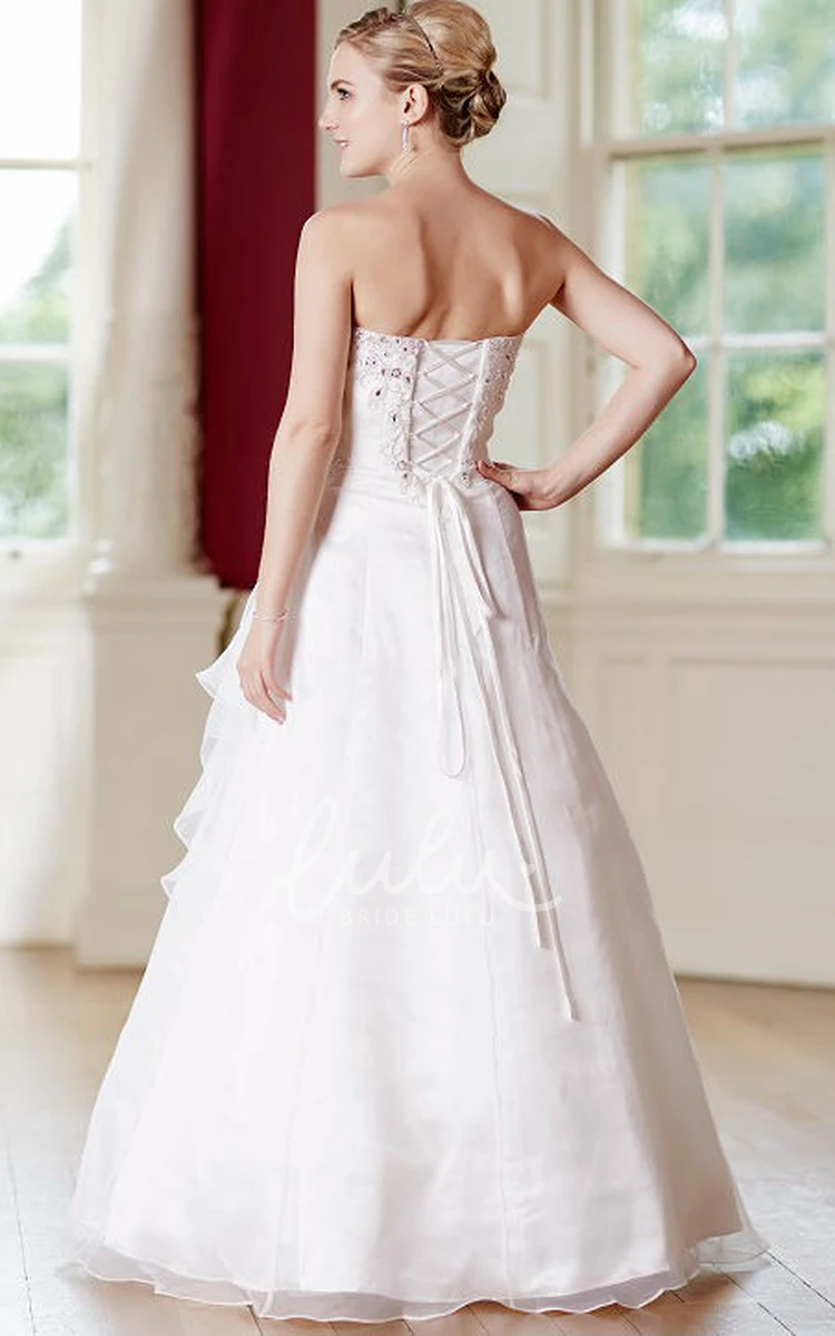 Sleeveless Beaded Organza Wedding Dress with Draping A-Line Style