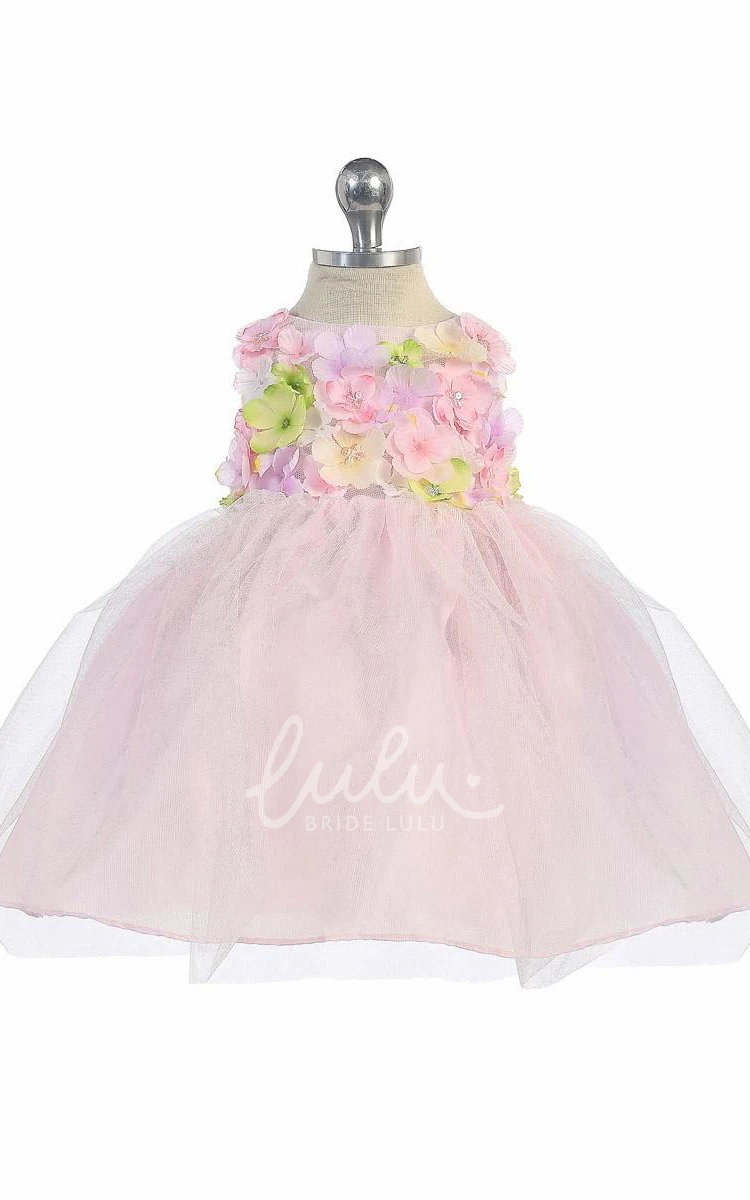 Floral Tulle Flower Girl Dress with Sequins Tea-Length Ribbon 2024