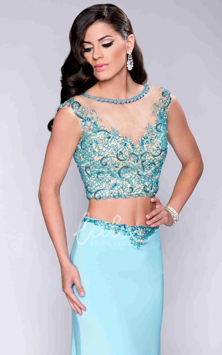 Jeweled Sheath Prom Dress with Sleeveless Jersey Top and Two-Piece Design