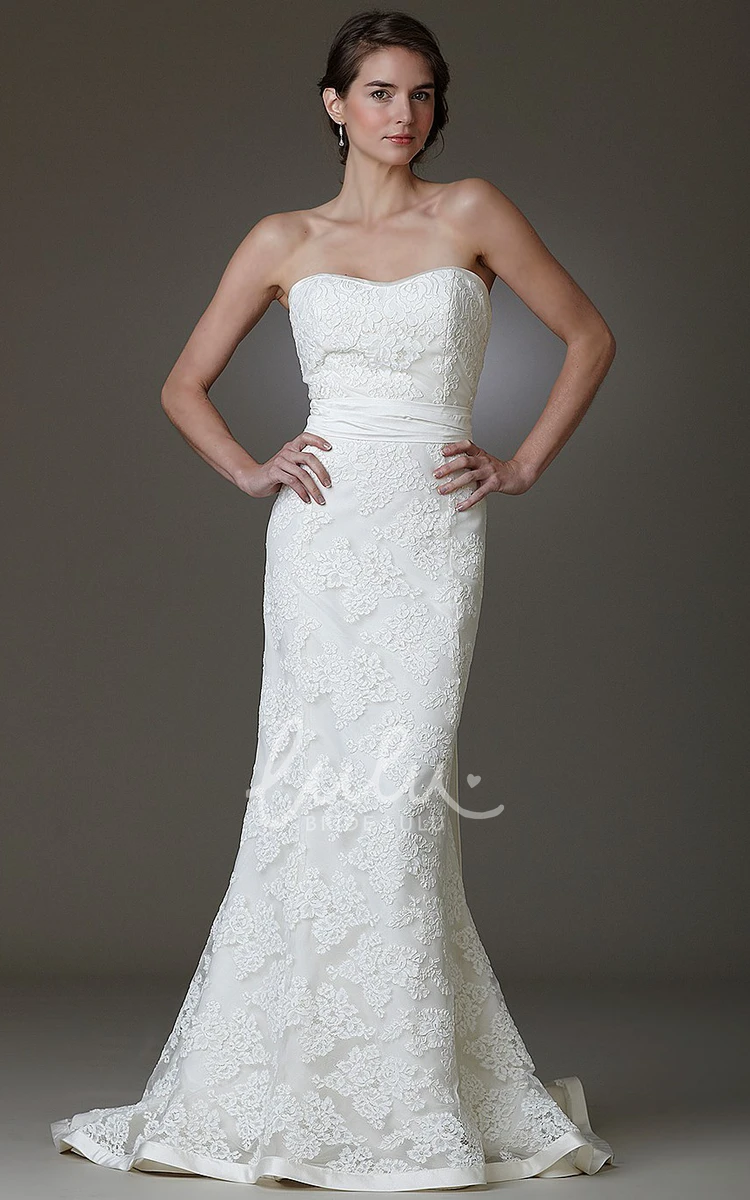 Sheath Lace Wedding Dress with Bow Elegant Bridal Gown