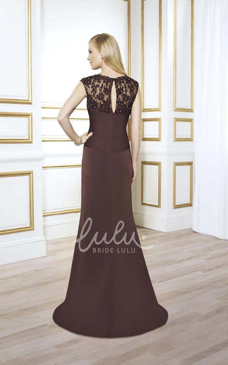 Cap-Sleeve Appliqued Chiffon Formal Dress with Illusion Back