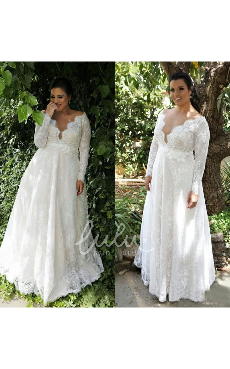 A Line V-neck Lace Zipper Wedding Dress