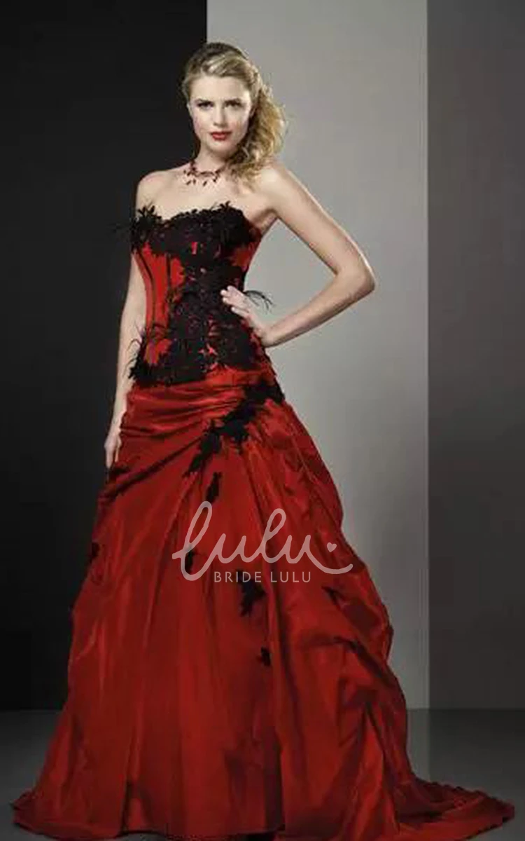 Taffeta Floor-length Wedding Dress with Appliques and Ruffles Sleeveless A-Line