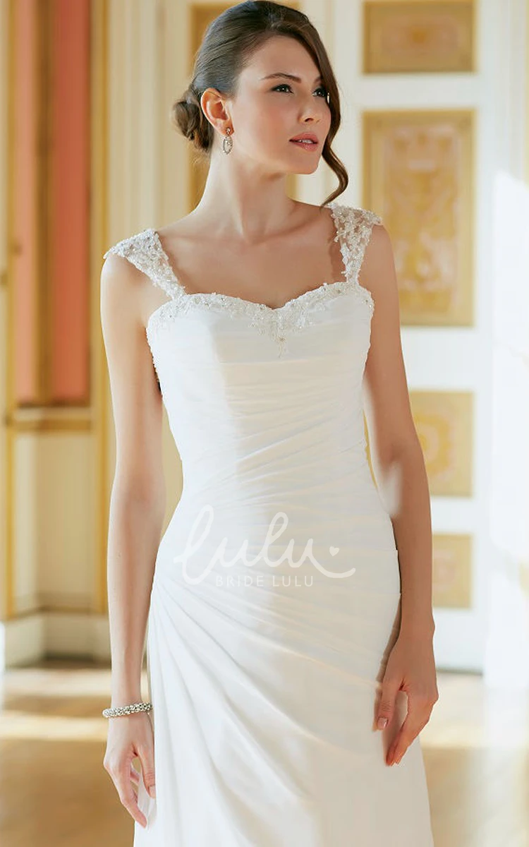 Chiffon Wedding Dress with Ruched Straps and Appliques