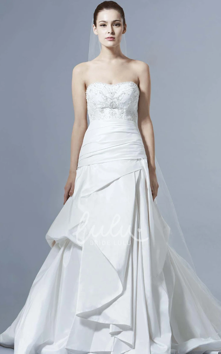 Strapless A-Line Satin Wedding Dress with Draped Design and Beading Classy Bridal Gown